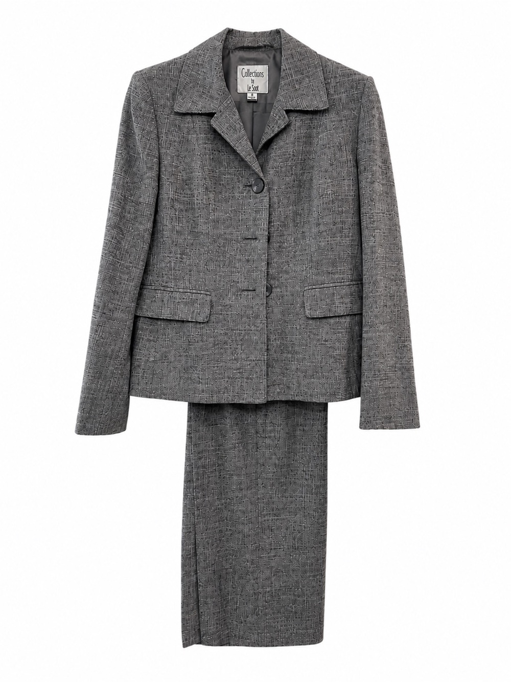 Le Suit Gray Tweed Two-Piece Pantsuit Women Size 6